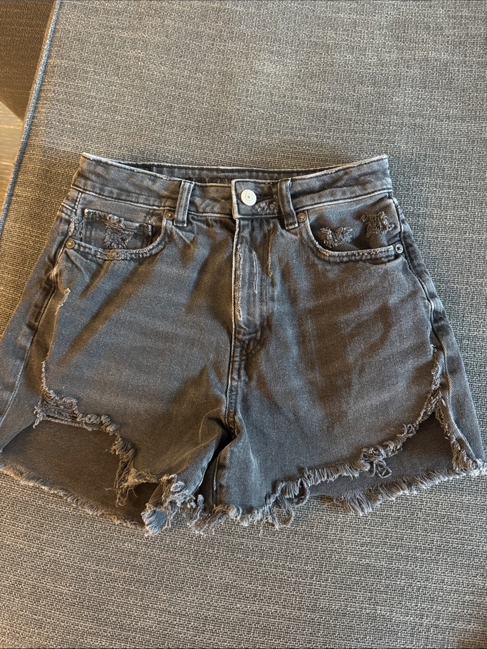 American Eagle Outfitters Washed Black Distressed High-Rise Denim Shorts